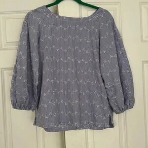 LOFT striped three-quarter length ballon sleeves top size XS embroidered eyelet